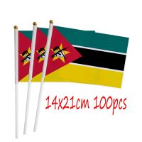 ZXZ Mozambique hand Flag 100pcs 14*21cm Polyester Double Side Printing Mozambique MZ Hand waving Flag with plastic flagpole