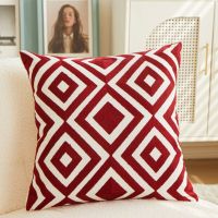 Geometric Plaid Embroidered Cushion Cover Soft Cotton Canvas Pillow Covers Decorative 45*45 Solid Color Pillowslip Decor Home