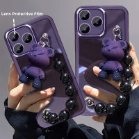 เคสโทรศัพท์ Realme C51 C53 C55 Realme11 4G 5G NFC Phone Case เคส Realme 11 Pro + 5G ปลอกกำไลข้อมือหมีสีม่วงในตัวฟิล์มป้องกันสีทึบใสนุ่มฝาครอบหลัง2023