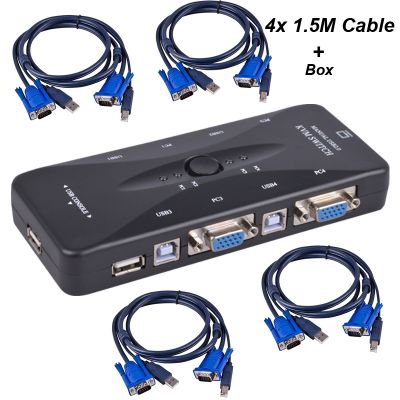 【CW】✾  4 Port KVM USB Splitter Printer Share Switcher 1.5M/3M Cable