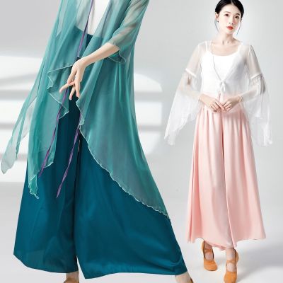 ☽ Green Snake Dance Wide-Leg Pants Modern Dance Practice Clothes Female Satin Classical Jazz Chinese Dance High Waist Skirt Female