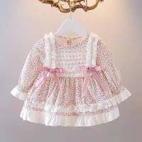 baby girl dressชุดเด็กผู้หญิงกระโปรงแขนยาวขอบลูกไม้แฟชั่นน่ารัก0~1~ปี