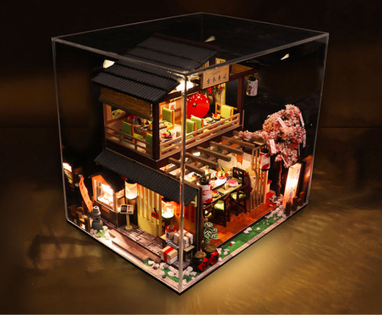 Mô hình nhà búp bê barbie lắp ghép bằng gỗ mẫu gibbon sushi có đèn led sử - ảnh sản phẩm 2