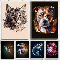 2023❧❍● Abstract Geometric Animals Poster Cat Dog Chicken Fox Horse Canvas Painting Modern Art Pictures for Living Room Home Decor