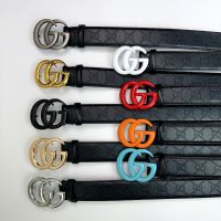 GU เข็มขัดหนัง G Letter Embossed Color G Letter Smooth Buckle All-Match Casual Belt For Men And Women