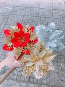 Hoa nhũ kim tuyến nhân tạo 14cm trang trí NOEL giáng sinh , giỏ quà TẾT