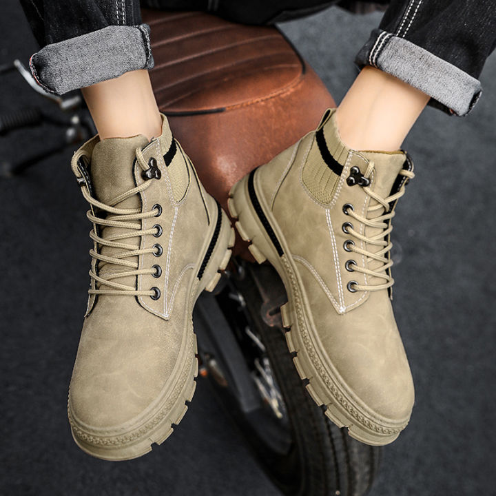 รองเท้าบูทหุ้มข้อหุ้มข้อสูงสำหรับผู้ชายรองเท้าบูทรถจักรยานยนต์กลางแจ้งรองเท้าบูท-martin-พื้นหนาระบายอากาศ