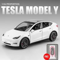 1:24 Tesla Model Y Model 3 Charging Pile Alloy Die Cast Toy Car Model Sound And Light Childrens Toy Collectibles Birthday Gift