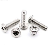 ∈▣ 10/50pc M2 M2.5 M3 M4 M5 M6 304 A2 Stainless Steel PWM DIN967 Cross Phillips Pan Round Washer Head Screw Bolt with Padded Collar