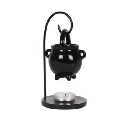 2Pcs Hanging Cauldron with Handle Lid Home Black Christmas Wax Warm Diffuser Ceramic Witches Cauldron