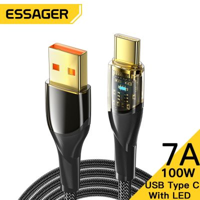 7A Essager 100W USB A To Type C สายรับส่งข้อมูลไฟมีอินดิเคเตอร์ Led สายชาร์จเร็วสายไฟสำหรับ Huawei Oneplus Realme