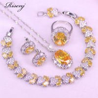 6 Colors Luxury Style Sparking Yellow Zircon Silver Color Costume Jewelry For Women earrings Ring Necklace celet Set