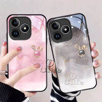 เคสโทรศัพท์สำหรับ Realme เคส C53ใหม่น่ารัก3D กระต่ายฟอยล์ฝาครอบภาพวาดหมึกฝาครอบเลนส์กล้องกันกระแทกกันสิ่งสกปรกกระจกเทมเปอร์ป้องกันรอยขีดข่วนเปลือก2023 Ins