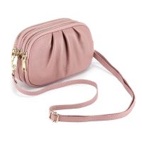 PU Leather Female Small Bag Messenger Bag Wrinkle Soft Leather Large Capacity Three-Layer Zipper Shoulder Bag