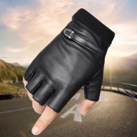 GEANAN Unisex Outdoor Dancing Performance Slip Resistant Black PU Leather Solid Female Warm Punk Gloves Fitness Leather Gloves Thick Guantes Fingerles