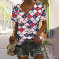 American Flag Print T Shirt For Women Summer Oversized Pullover Loose Tops Female Daily Short Sleeve Ladies Clothes Street Tees