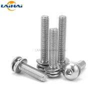 1/50pcs M3 M4 M5 M6 M8 304 Stainless Steel Hexagon Hex Socket Button Head SEM Screw Flat With Washer Spring Gasket Assemble Bolt