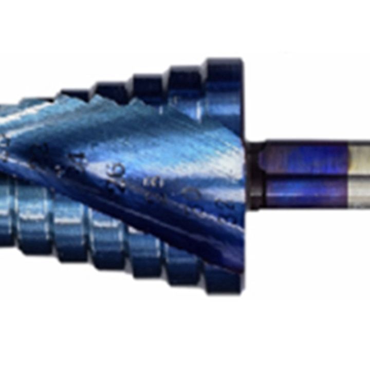 worth-buy-หัวสว่านนาโนเคลือบสีฟ้า-hss-4-32มม-อุปกรณ์เจาะไฟฟ้าโลหะความเร็วสูงขั้นตอนการเจาะกรวยที่ตัดรูไม้เหล็ก