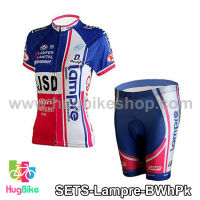 ชุดจักรยานผู้หญิงแขนสั้นขาสั้นทีม Lampre น้ำเงินขาวชมพู