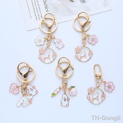 【hot】☁✤❉  ins cute girl cherry blossom rabbit keychain cat pendant creative lanyard earphone