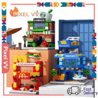 208PCS MINI Shop Building Blocks City Street View Burger Shop Mcdonald KFC Building Blocks อิฐของเล่นเด็กของเล่นเพื่อการศึกษาสำหรับ Lego