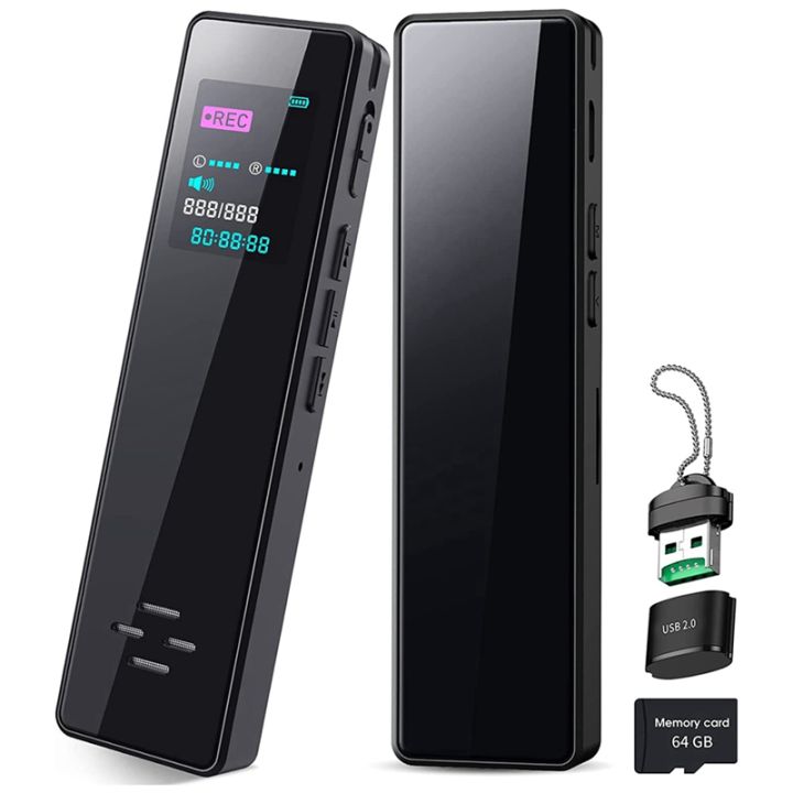 smart-digital-voice-recorder-with-card-reader-activated-recorder-black-with-playback-recording-device-for-interviews