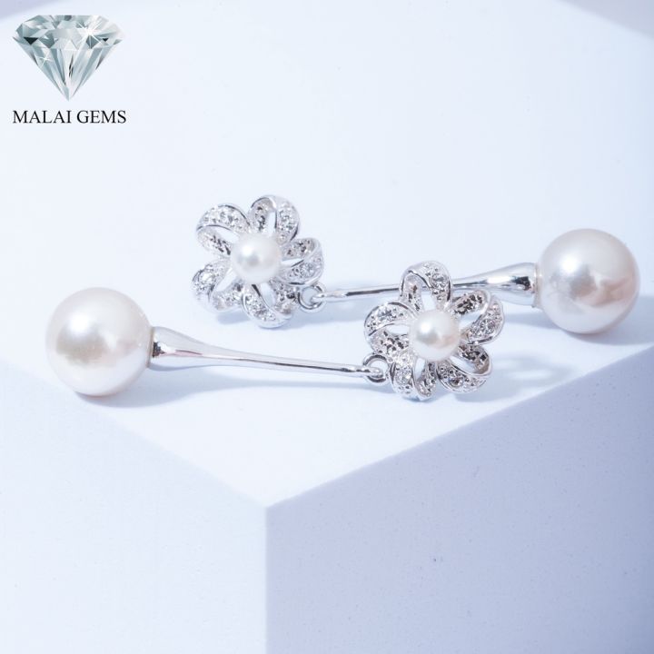 malai-gems-ต่างหูมุก-เงินแท้-silver-925-เพชรสวิส-cz-เคลือบทองคำขาว-รุ่น-11011520-แถมกล่อง-ต่างหูเพชร-ต่างหูเงินแท้