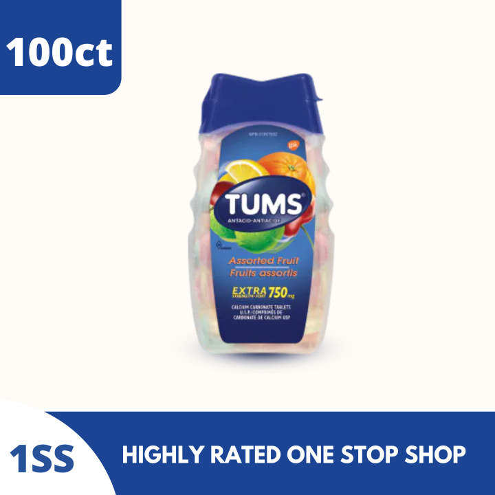 Tums Assorted Fruits Extra Strength 750mg Antacid for Heartburn Relief