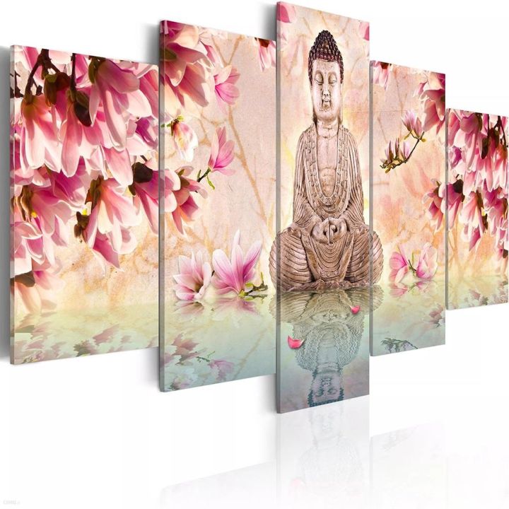 5-แผงพระพุทธรูปผ้าใบพิมพ์-zen-ดอกไม้โปสเตอร์ภาพวาดตกแต่งสมัยใหม่-wall-art-สำหรับห้องนั่งเล่น-calm-cuadro-ตกแต่งบ้าน