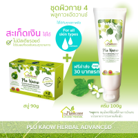 บ้านหมอละออง ชุดผิวกาย 4 แพ็กรวม 2 ชิ้น สบู่พลูคาว 90g คู่ ครีมพลูคาว 100g ฟรีค่าส่ง 30 บาทแรก สบู่และครีมสมุนไพรพลูคาวแอ๊ดวานซ์ Plu Kaow Herbal Advanced Soap &amp; Cream ผิวแห้ง สะเก็ดเงิน รอยน้ำเหลืองเสีย ใช้ได้ ได้รับเลขทะเบียนการผลิตตามกฎหมาย