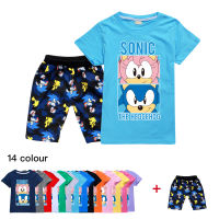 Sonic The Hedgehog เสื้อยืดกางเกงขาสั้นชุดเด็กชายหญิงแขนสั้นฤดูร้อน Simple Tee เสื้อน่ารักสั้นกางเกงพิมพ์ Hip-Hop สไตล์ใหม่1119