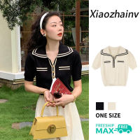 Xiaozhainv เสื้อเชิ้ตแขนสั้นคอปกแนวเกาหลี,เสื้อโปโลสไตล์ย้อนยุค