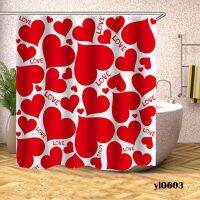 Love Heart Bath Curtain ม่านอาบน้ำพิมพ์กันน้ำสำหรับห้องน้ำอ่างอาบน้ำขนาดควีนไซส์