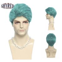 Short Blue Cyan Straight Synthetic Wigs For Young Men Short Pixie Cut With Bangs Heat Resistant Cosplay Daily Wear Wig  Hair Extensions Pads