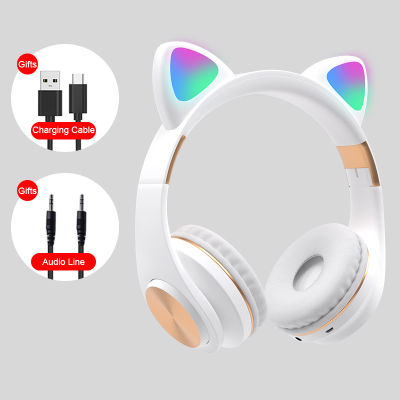 M1 LED Cat Ear Wireless Headphones Metallic feel Earmuffs Headset Bluetooth 5.0 Kids Headset Support TF Card With Microphones