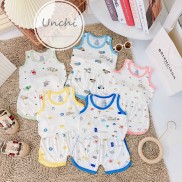 Bộ Ba Lỗ UnChi Cao Cấp Vải Thun Lạnh Cho Bé Sơ Sinh Từ 5-15kg, Vải Mềm