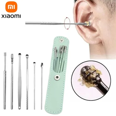 6pcs Xiaomi Ear Cleaner Earwax Removal Tool ABS Earpick Curette Reusable Ear Cleaning Wax Remover Spring Spoon Ear Pick Cleanser