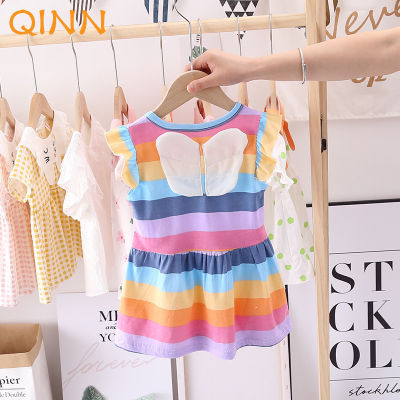 ☏▤ QINN Girls Princess Korean Clothing Kids Rainbow Baby Dresses Cotton Party Girl Dress Children Clothes kids dresses 1 2 3 4 5 Years