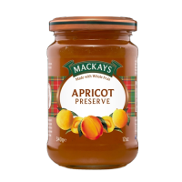 แยมแอปริคอต แยมผลไม้ แยมทาขนมปัง MACKAYS APRICOT PRESERVE JAM ตราแม็คเคย์ ไม่ใส่น้ำตาล ทำจากเนื้อผลไม้ล้วน  เหมาะกับคนรักสุขภาพ ขนาด 340g