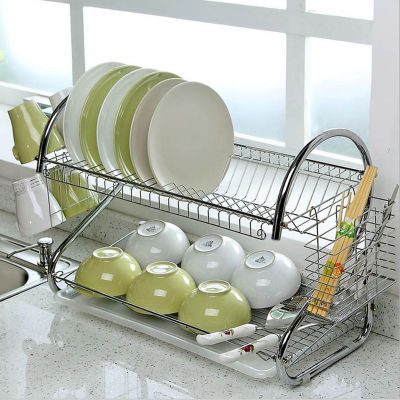 Large Dish Drying Rack Cup Drainer 2-Tier Strainer Holder Tray Stainless Steel Kitchen Accessories organizador de cocina