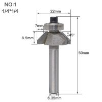 1ชิ้น1/4 "1/2" ก้านขูดตัดเราเตอร์บิตสำหรับไม้ม้าจมูก45องศา Cnc เครื่องมืองานไม้สองขลุ่ย Endmill