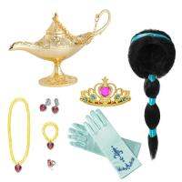 Girls Jasmine Jewelre Aladdin 39;s Lamp Wig Princess Accesories Crown Wand Necklace Bracelet Earrings Sets for Kids Party