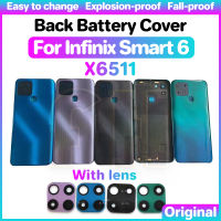 กระจกฝาหลังปิดโทรศัพท์ด้านหลังสำหรับ Infinix Smart 6 X6511กรอบด้านหลังประตูกระจกกระจกเลนส์กล้องถ่ายรูปฝาหลัง