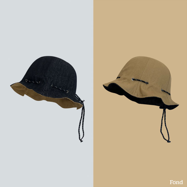 fond-หมวกบักเก็ต-ผ้ายีนส์-ใช้งานได้-2-แบบ-หมวก-และ-กระเป๋า-2-สี-ในหนึ่งใบ