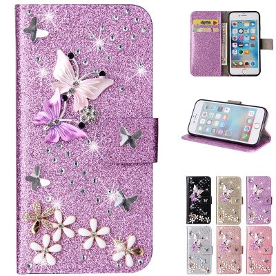 For Samsung Wallet Case A6 A7 A9 2018 S20 FE S21 S22 Ultra S10 E S8 S9 Plus Galaxy S7 A20E A22 Flip Glitter Cover