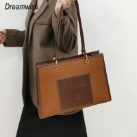 Dreamwise Cowhide Tote Bags Women New Genuine Leather Fashion Color Contrast Handbags Large Capacity Ladies Shoulder Bag.กระเป๋า