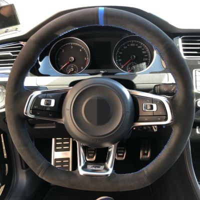 [HOT CPPPPZLQHEN 561] รถพวงมาลัยฝาครอบล้อสีดำหนังแท้หนังนิ่มสำหรับโฟล์คสวาเกน VW G Olf 7 GTI กอล์ฟ R MK7 VW โปโล GTI S Cirocco 2015 2016