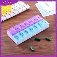 CHIZH AM/PM 7วันกล่องเก็บของเม็ดยากล่องใส่เม็ดยาความจุมากเคสเก็บของแบบพกพาประทับตรา14กริดภาชนะรายสัปดาห์บ้าน