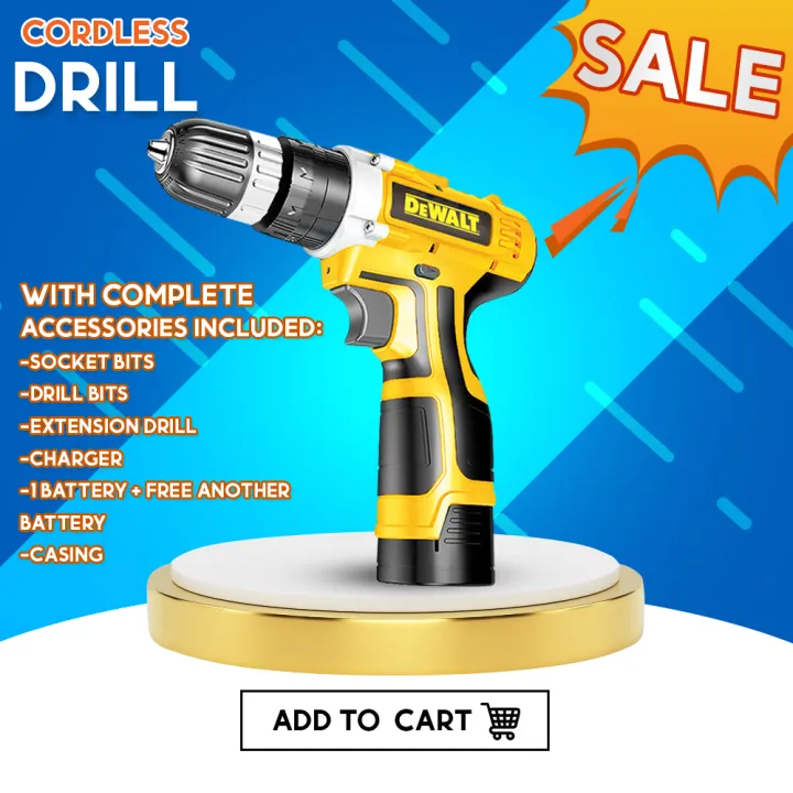 DE WALT 12V Lithium Cordless Drill w/ LED Worklight (12V) Soft Grip ...