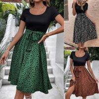 Summer dress stitching round collar wave point short-sleeved dress